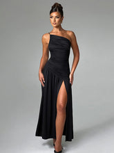 White One Shoulder Ruched Slit Cocktail Dress